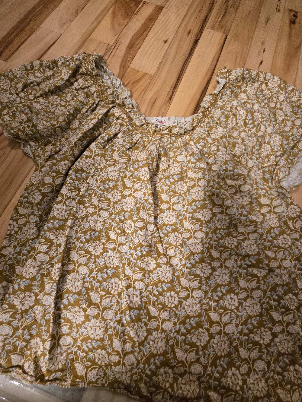 Faherty Mustard Yellow Floral Puff-Sleeve Top